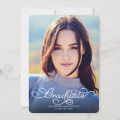 Faire-part Élégant Script moderne Marine Blue Photo Graduatio (Devant)