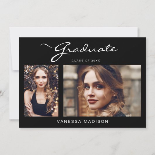 Faire-part Élégant Script Moderne Simple | 2 Diplôme photo (Devant)