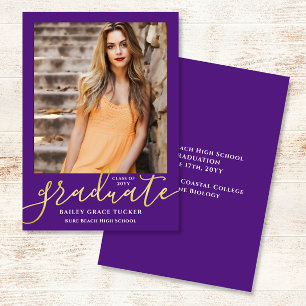 Faire-part Élégant script moderne violet photo Graduation
