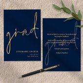 Faire-part Élégant Script Navy Gold Graduation