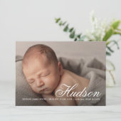 Faire-part Élégant Script Nom bébé photo naissance (Debout devant)
