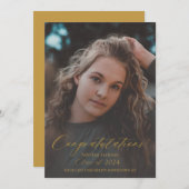 Faire-part Élégant script or diplômé photo moderne (Devant / Derrière)