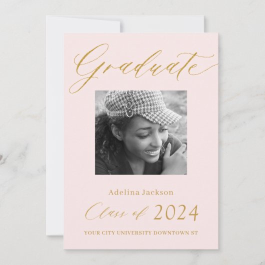 Faire-part Élégant script or diplômé typographie moderne (Devant)