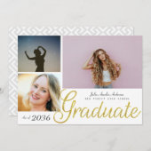 Faire-part Élégant script or superposer trois diplômes photo (Devant / Derrière)