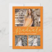 Faire-part Élégant Script Orange 3-Photo Collage Graduation (Devant)