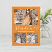 Faire-part Élégant Script Orange 3-Photo Collage Graduation (Debout devant)