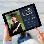 Faire-part Élégant Script Photo Blue Gold College Graduation