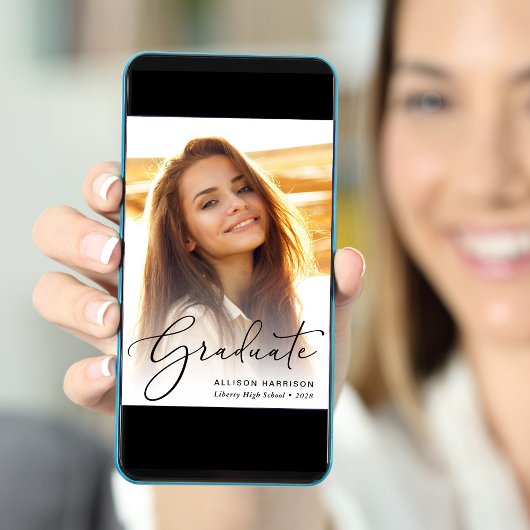 Faire-part Élégant Script Photo Blue Graduation