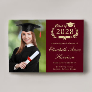 Faire-part Élégant Script Photo Burgundy College Graduation