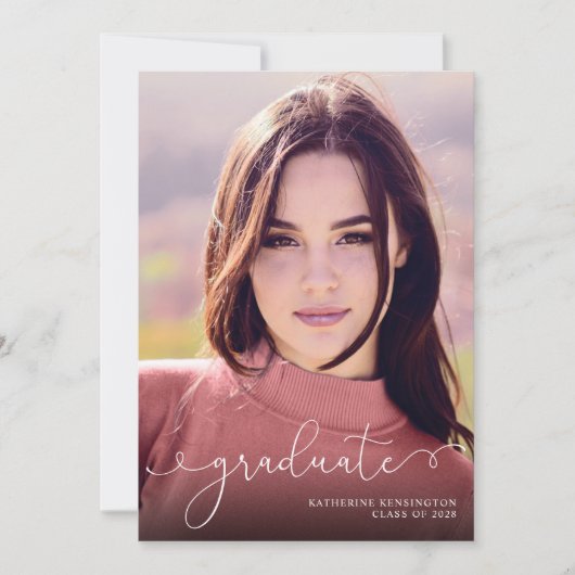 Faire-part Élégant Script Photo Burgundy Maroon Graduation (Devant)