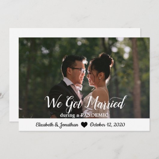 Faire-part Élégant Script Photo Chic Marié pendant la pandémi (Devant / Derrière)