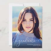 Faire-part Élégant Script Photo Marine Blue Graduation (Devant)