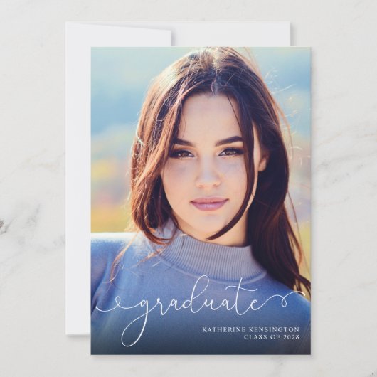 Faire-part Élégant Script Photo Marine Blue Graduation (Devant)