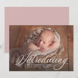 Faire-part Élégant script présentant une photo naissance rose