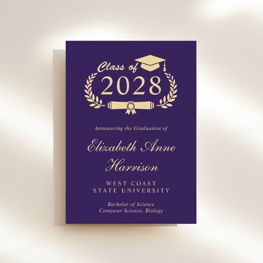 Faire-part Élégant Script Purple Gold College Graduation