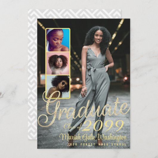 Faire-part Élégant Script superposition 4 photo Collage Gradu (Devant / Derrière)