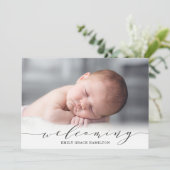 Faire-part Élégant Script Sweet Welcome Photo Naissance (Debout devant)