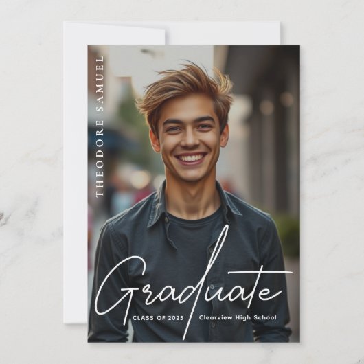 Faire-part Élégant Script Typographie Photo Overlay Graduatio (Devant)