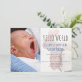 Faire-part Élégant Script Welcome Baby boy Photo Blue Birth (Debout devant)