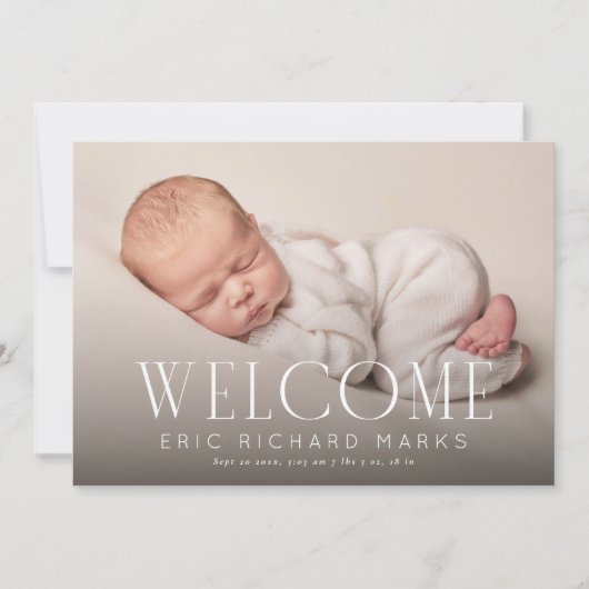 Faire-part Elegant Serif Welcome Horizontal Baby Photo Birth (Devant)