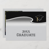 Faire-part Elegant Silver and Black with Photo Graduation (Devant / Derrière)