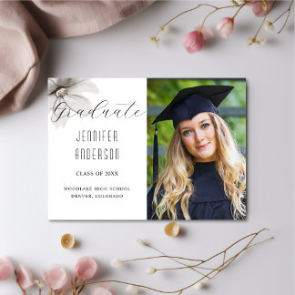 Faire-part Elégant Silver Floral Graduation Photo