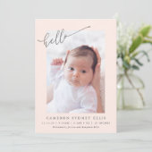 Faire-part Elegant Simple Minimalist Hello Blush Photo Birth (Debout devant)