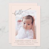 Faire-part Elegant Simple Minimalist Hello Blush Photo Birth (Devant / Derrière)