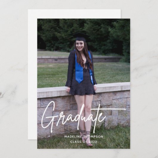 Faire-part Élégant Simple Script Graduate Photo Graduate (Devant / Derrière)