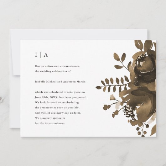Faire-part Elégant Taupe Mariage Floral Postponction (Devant)