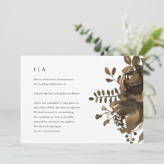 Faire-part Elégant Taupe Mariage Floral Postponction (Debout devant)