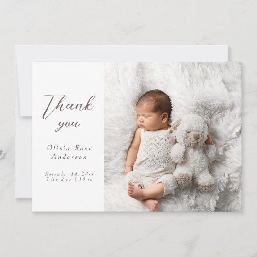 Faire-part Elegant Thank Baby Photos Modern Calligraphy Birth (Devant)
