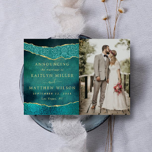 Faire-part Elégant Turquoise & Or Agate Mariage Photo
