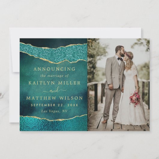 Faire-part Elégant Turquoise & Or Agate Mariage Photo (Devant)