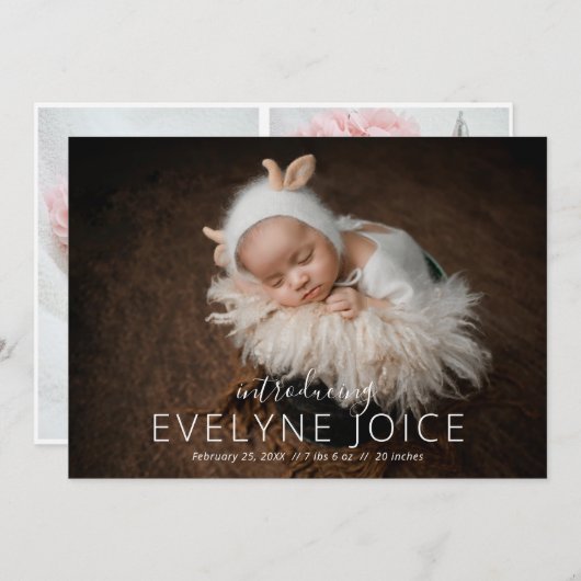 Faire-part Elegant Unisex Photo Collage Nouveau-né bébé (Devant / Derrière)