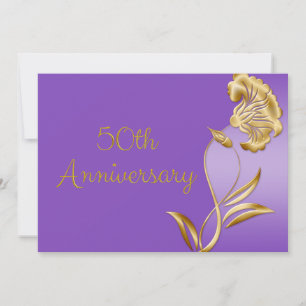 Faire-part élégant violet et or pour les 50 ans