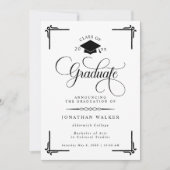 Faire-part Elegant White Black College Graduation  (Devant)