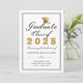 Faire-part Élégant White Gold Black Graduate Class de 2025 (Debout devant)