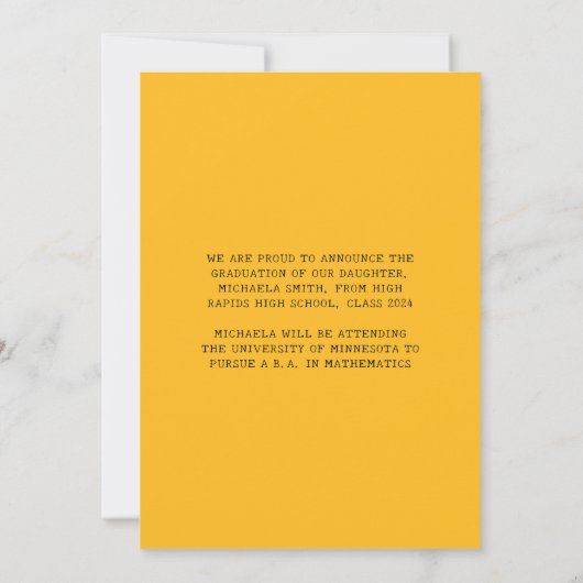 Faire-part Elegant Yellow Math Script Photo Graduate  (Dos)
