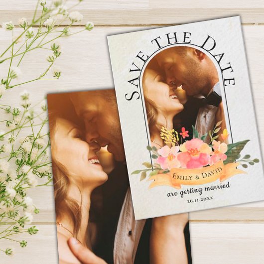 Faire-part Elégante aquarelle Floral Cute Photo Mariage