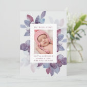 Faire-part Elégante aquarelle violet florale feuille naissanc (Debout devant)