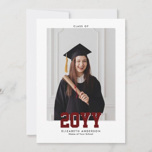 Faire-part Élégante Bourgogne Classe de 2024 Graduation Photo (Devant)
