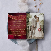 Faire-part Elégante Bourgogne & Or Agate Mariage Photo