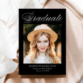 Faire-part Élégante calligraphie Black Photo Graduation