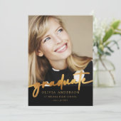 Faire-part Élégante Calligraphie d'or noir (Debout devant)