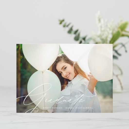 Faire-part Élégante calligraphie Lycée 2 Diplôme photo (Debout devant)
