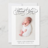 Faire-part Élégante calligraphie Merci Naissance blanche (Devant)