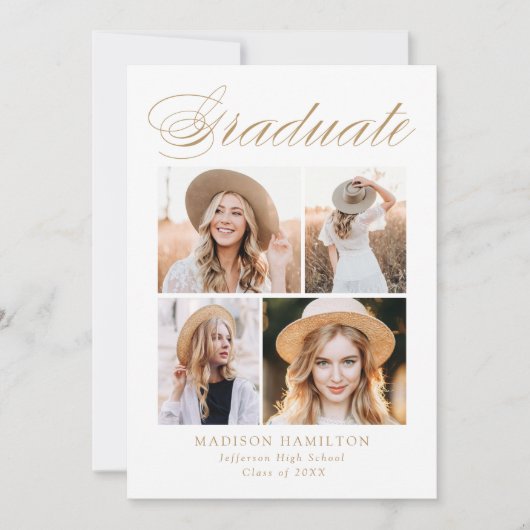 Faire-part Élégante calligraphie or 4 Diplôme photo (Devant)