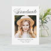 Faire-part Élégante calligraphie Photo Graduation (Debout devant)