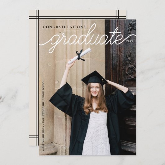 Faire-part Élégante Calligraphie Script Graduation Photo (Devant / Derrière)